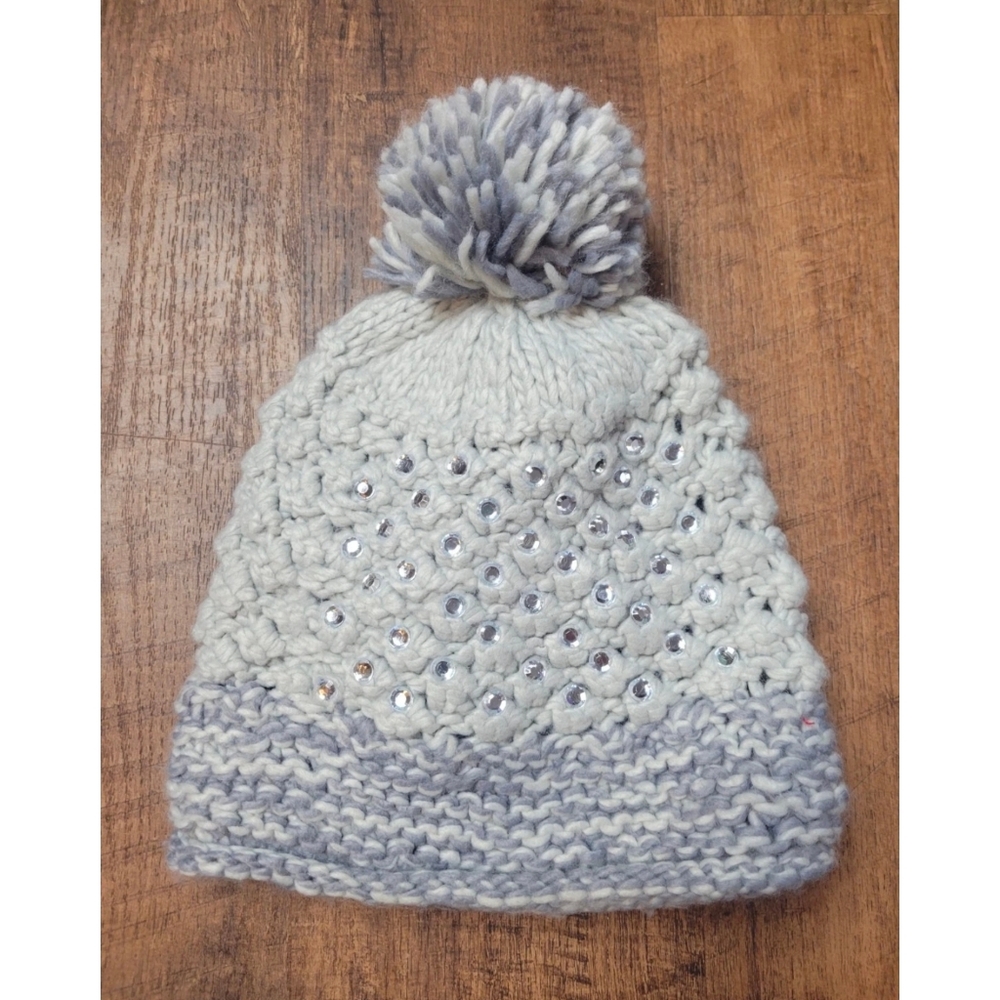 Moon Shadow rhinestone chunky knit fleece lined beanie
